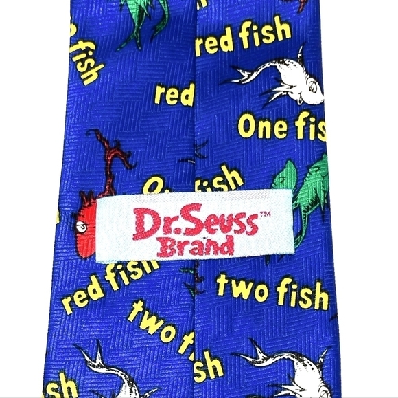 Dr. Seuss neck tie blue background red green white blue fish - Picture 3 of 5